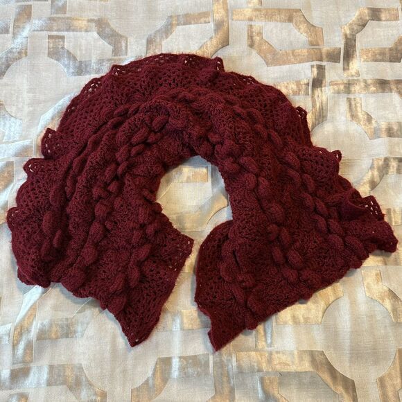 Infinity Scarf Red Knit 52” Ruffles Circle Loop Cowl Neck Cozy Warm  Clothing - Picture 9 of 9